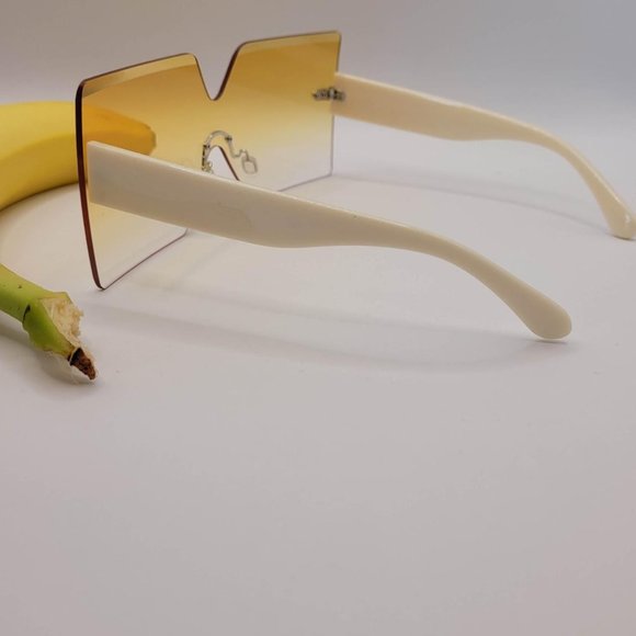 Unisex Retro Golden Yellow Fashion Colored Sunglasses Cream Yellow - Picture 2 of 4